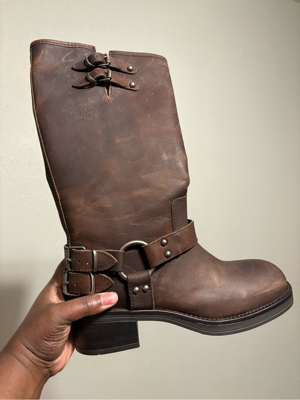 Steve Madden Brown Leather Mid-Calf Harness Boot